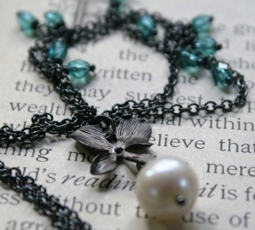 Weeding Out - Chloe Necklace - Fresh Water Pearl, Czech Glass, And Oxidized Sterling Silver