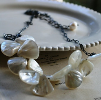 Flutter Necklace - Shell And Oxidized Sterling Silver