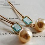 Brynn Earrings - Vintage Glass Pearls, Aqua Quartz..